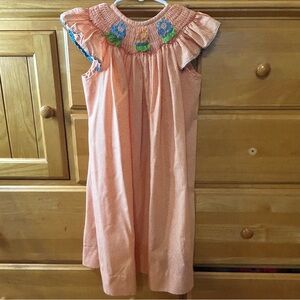 A Mano Handmade for Kids Girl’s Orange Checked Angel Sleeve Smocked Dress 3T
